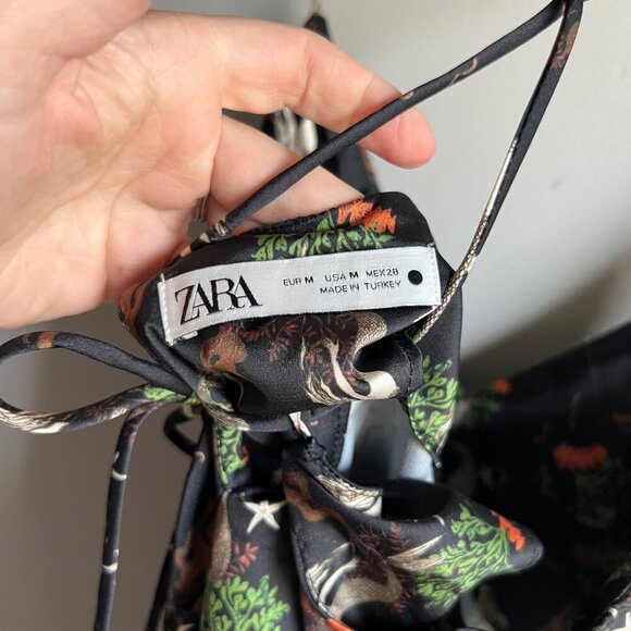 ZARA Mermaid Black Satin Tie Back Mini Slip Dress Size Medium - Picture 12 of 13